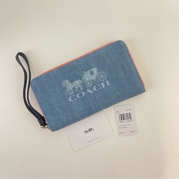 Coach Bags Coach Blue Denim Zip Around Large Wallet With Signature